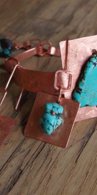 copper bracelet and earrings set 01h