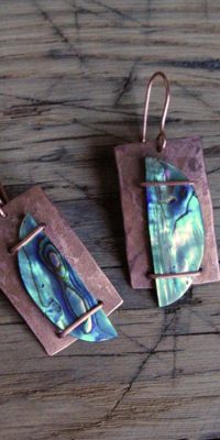 copper earrings with shell flakes