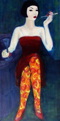 oil painting, woman with a cigarette