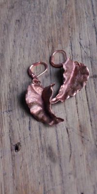 leaf earrings made of copper sheet